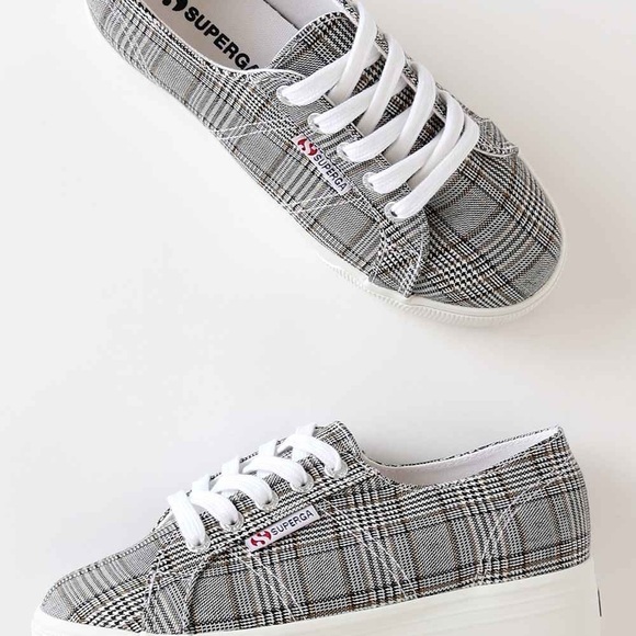 Superga 2790 BRITISHW Black Plaid Platform Sneakers woman’s SZ. 7 - Picture 3 of 13